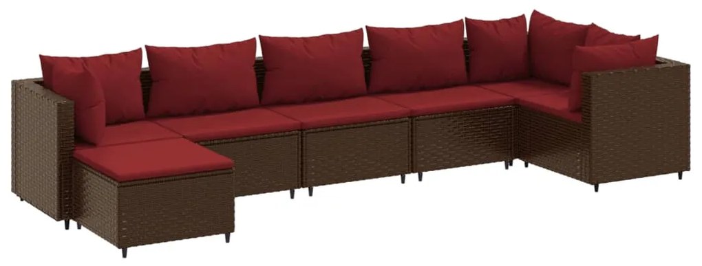 3308229 vidaXL Set mobilier de grădină cu perne, 7 piese, maro, poliratan