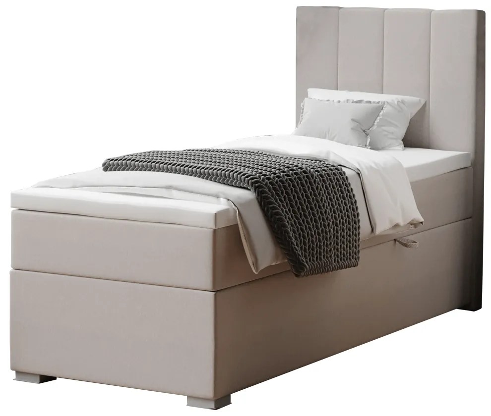 Pat boxspring, pat de o persoană, bej, 90x200, dreapta, BRED