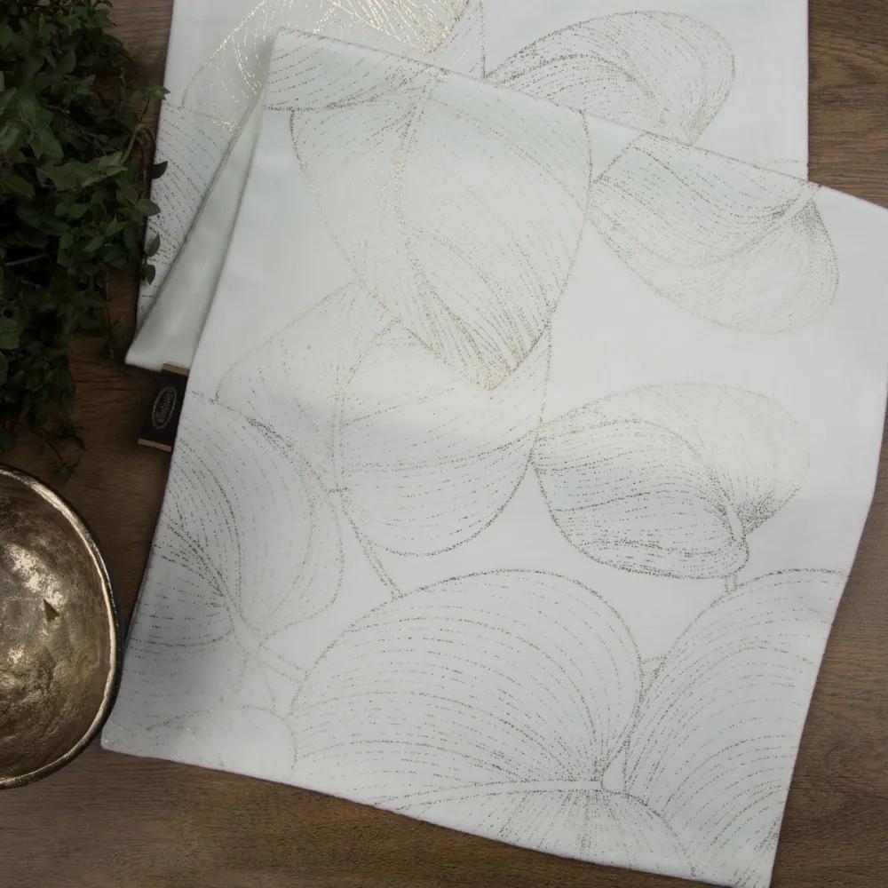 Traversa pentru masa centrală din catifea cu imprimare lucioasă de frunze albe Lățime: 35 cm | Lungime: 180 cm