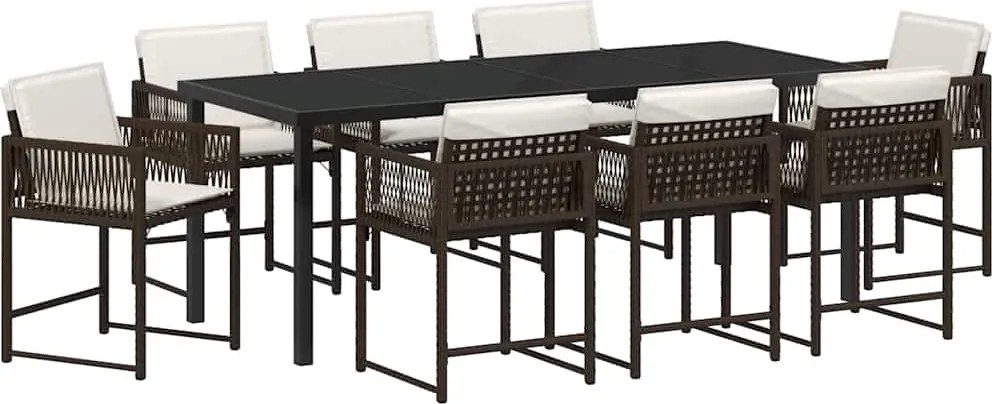 vidaXL Set de masă pentru grădină 9 pcs Maro poliratan