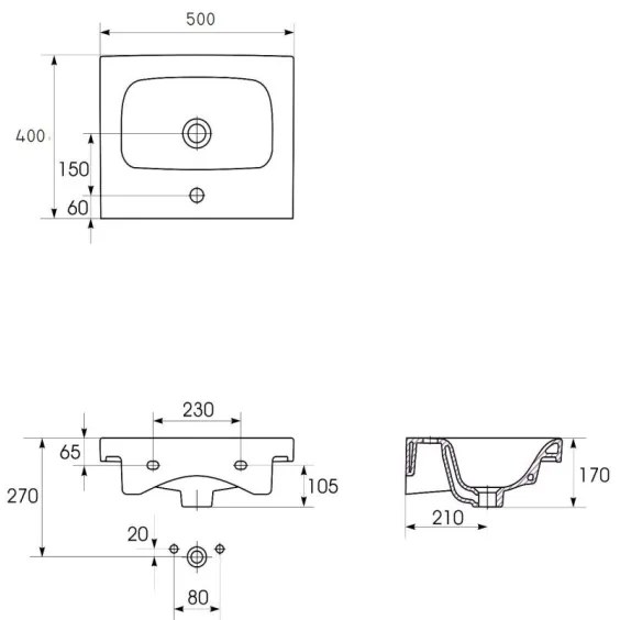Cersanit K116-009 - Lavoar încastrat MODUO 40 x 50 cm, ceramică, alb lucios
