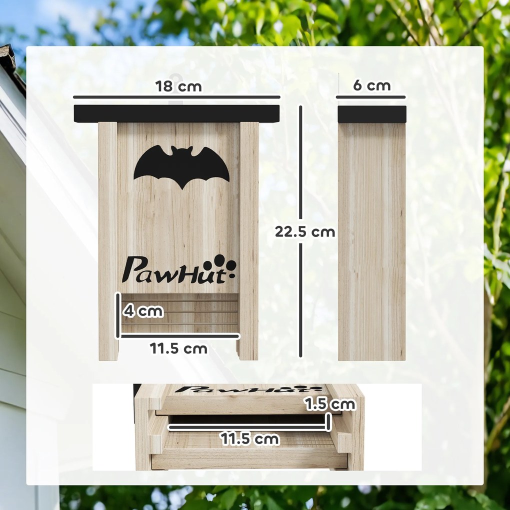 PawHut Set de 3 Căsuțe pentru Lilieci din Lemn de Brad, 18x6x22.5 cm, Lemn Natural | Aosom Romania