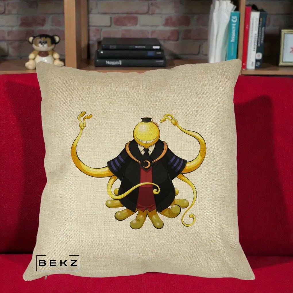 Perna Personalizata Assassination Classroom Koro-sensei, 40x40 cm, Crem, Husa Detasabila, Perna Inclusa, BEKZ®