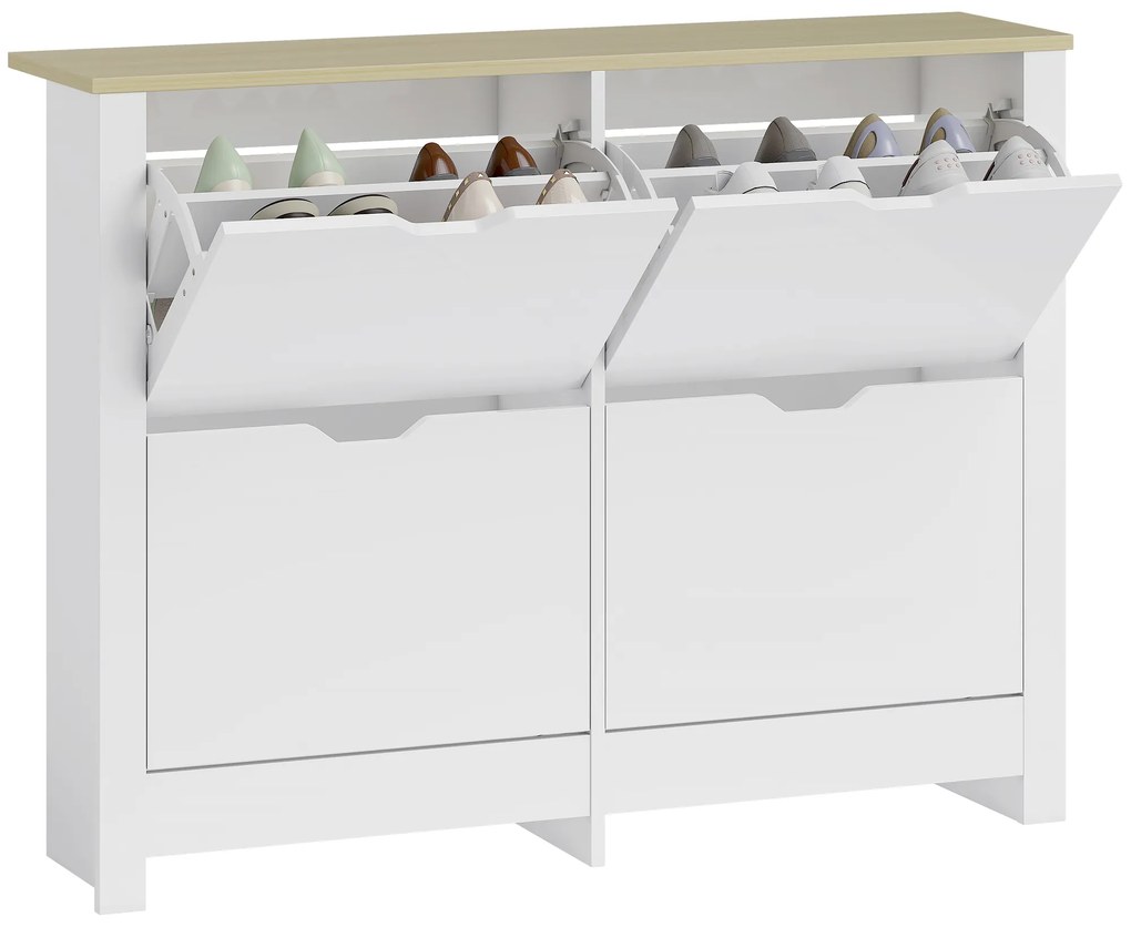 HOMCOM Dulap pentru pantofi 16 perechi, dulap îngust pentru pantofi cu 4 sertare rabatabile și rafturi reglabile, stil modern, pentru hol, intrare, 105 x 26 x 80 cm, alb și stejar | Aosom Romania