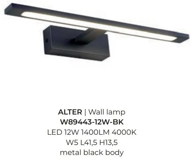 Aplica de perete LED pentru oglinda sau tablou ALTER negru 12W