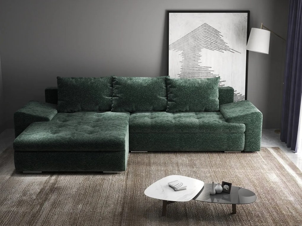 Colțar extensibil dumonde cu ladă de depozitare si sezut confortabil din spuma high-density, Leonardo Euphoria Verde 260x185 cm