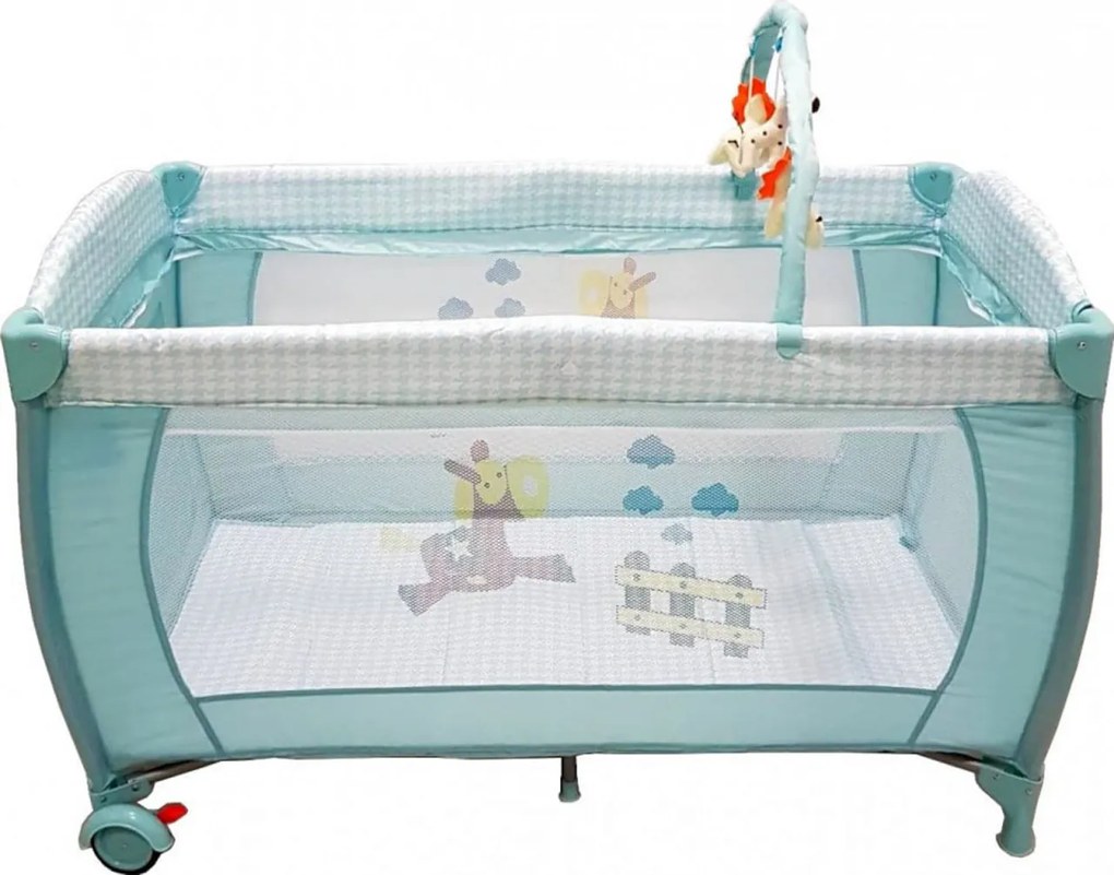 Patut pliant transformabil in tarc copii Baby Care™ NEST, 60X120 cm, 2 Niveluri, Masa infasat, Jucarie Carusel cu jucarii din plus, Fermoar acces