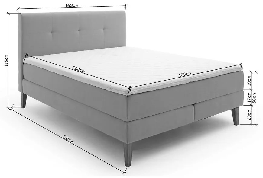 Pat boxspring gri deschis 160x200 cm Stockholm – Meise Möbel