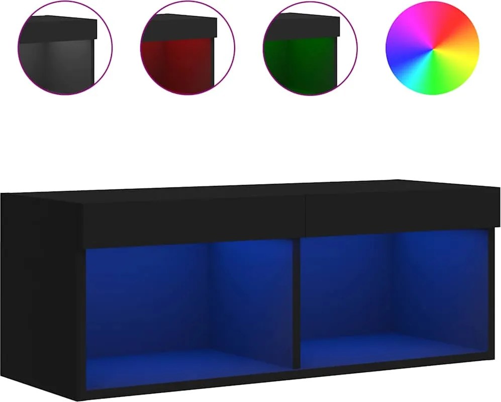 vidaXL Comodă TV cu lumini LED, negru, 80x30x30 cm