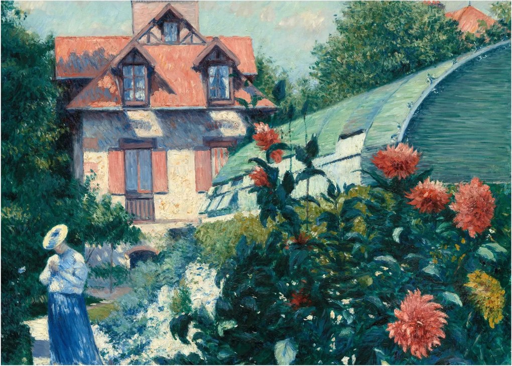Tablou pe sticlă - Gustave Caillebotte, Dahlias, Garden at Petit Gennevilliers, reproducere (70x50 cm)