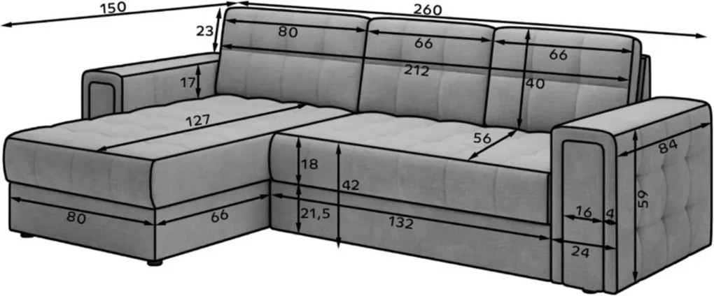 Coltar extensibil reversibil 3 locuri ELTAP, Blenvi, 260x150x82 cm, lemn/poliester, bej