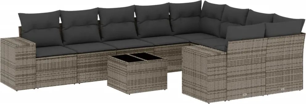 vidaXL Set mobilier de grădină cu perne, 10 piese, gri, poliratan