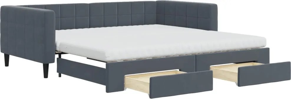 vidaXL Pat de zi cu extensie și sertare gri închis 100x200cm catifea