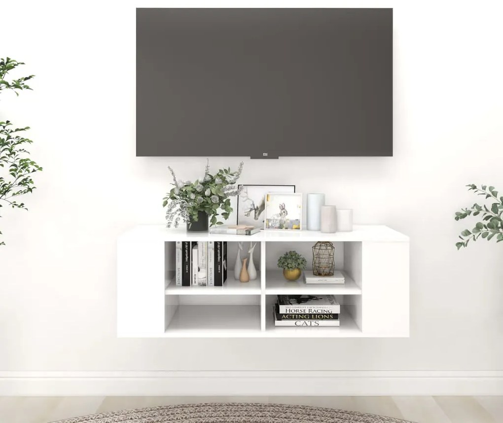 vidaXL Dulap TV montat pe perete, alb, 102x35x35 cm, lemn prelucrat