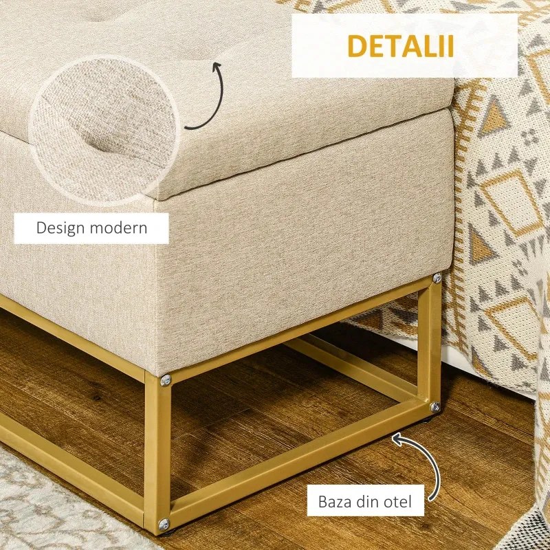 BAC4 - Bancuta 110 cm, divan, bancheta, banca living, dormitor, hol, lada depozitare - Crem