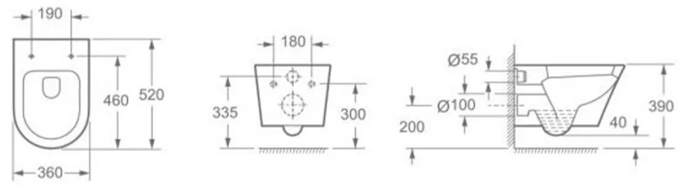 Toaletă Clement Black fără margini, montată pe perete, negru mat
