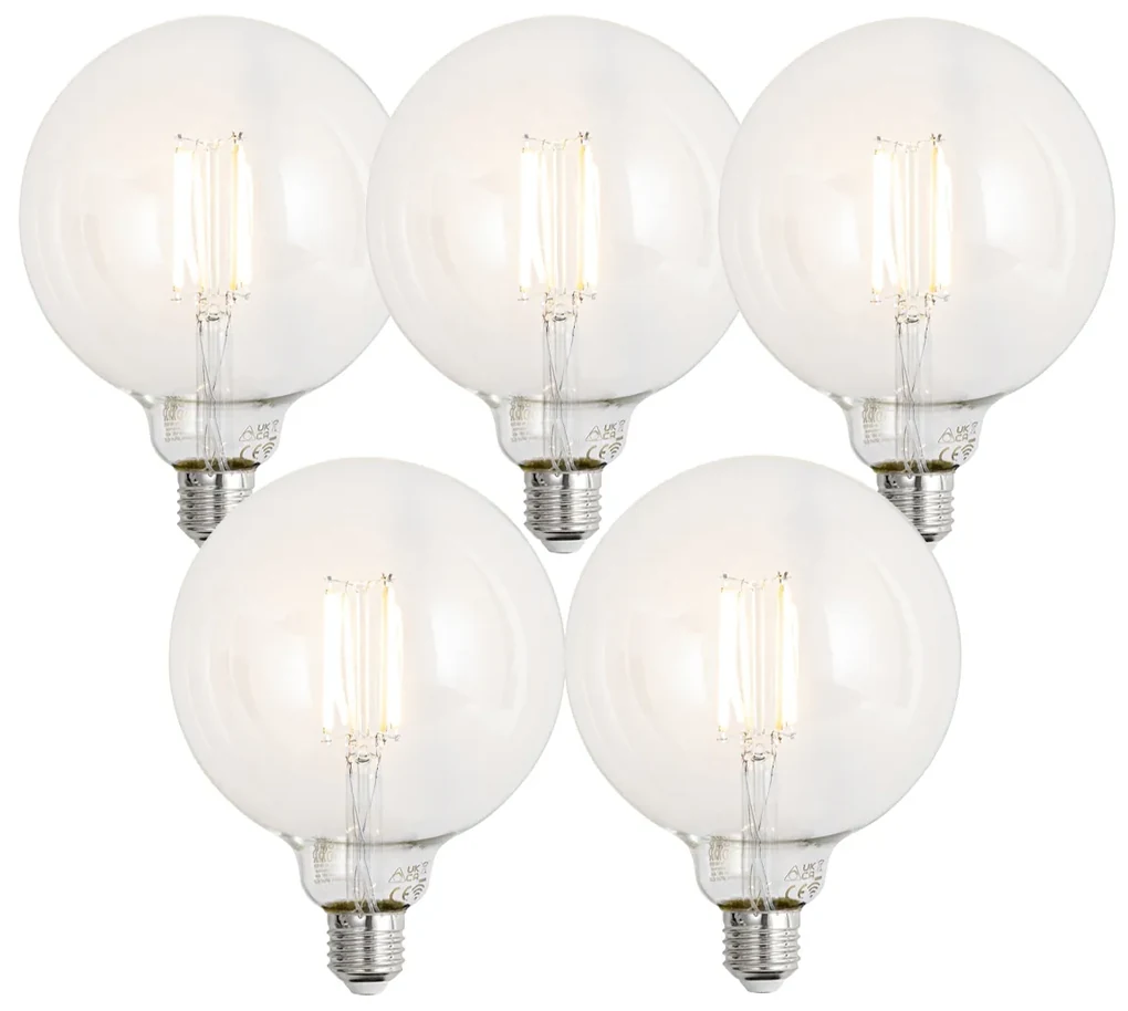 Set 5 becuri Becuri LED inteligente E27 reglabile G125 transparente 7W 806lm 2700-6500K