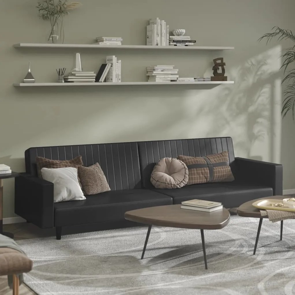 337667 vidaXL Canapea extensibilă cu 2 locuri, negru, piele ecologică