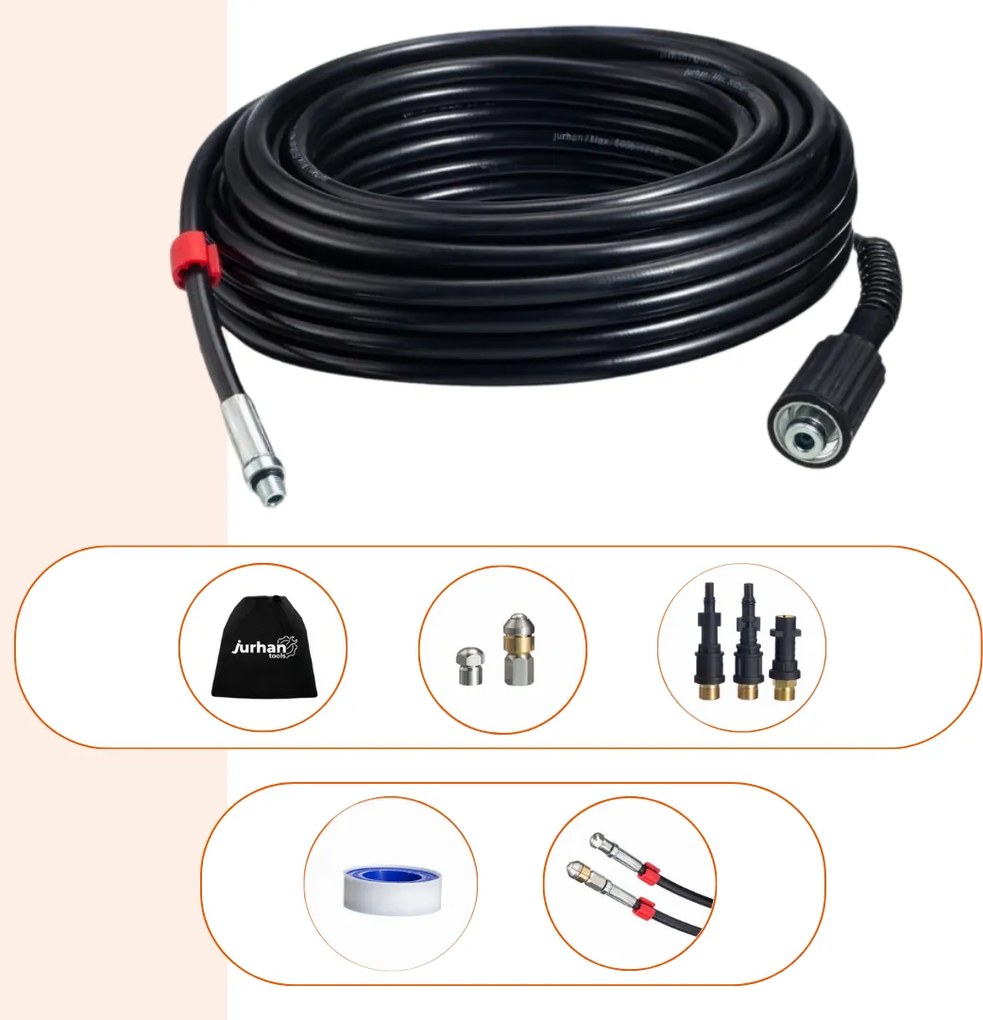 Set de curățare țevi Premium, 15 m, negru Jurhan