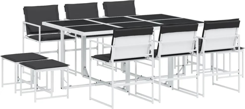 vidaXL Set mobilier de grădină, 11 piese, cu perne, alb, textilenă