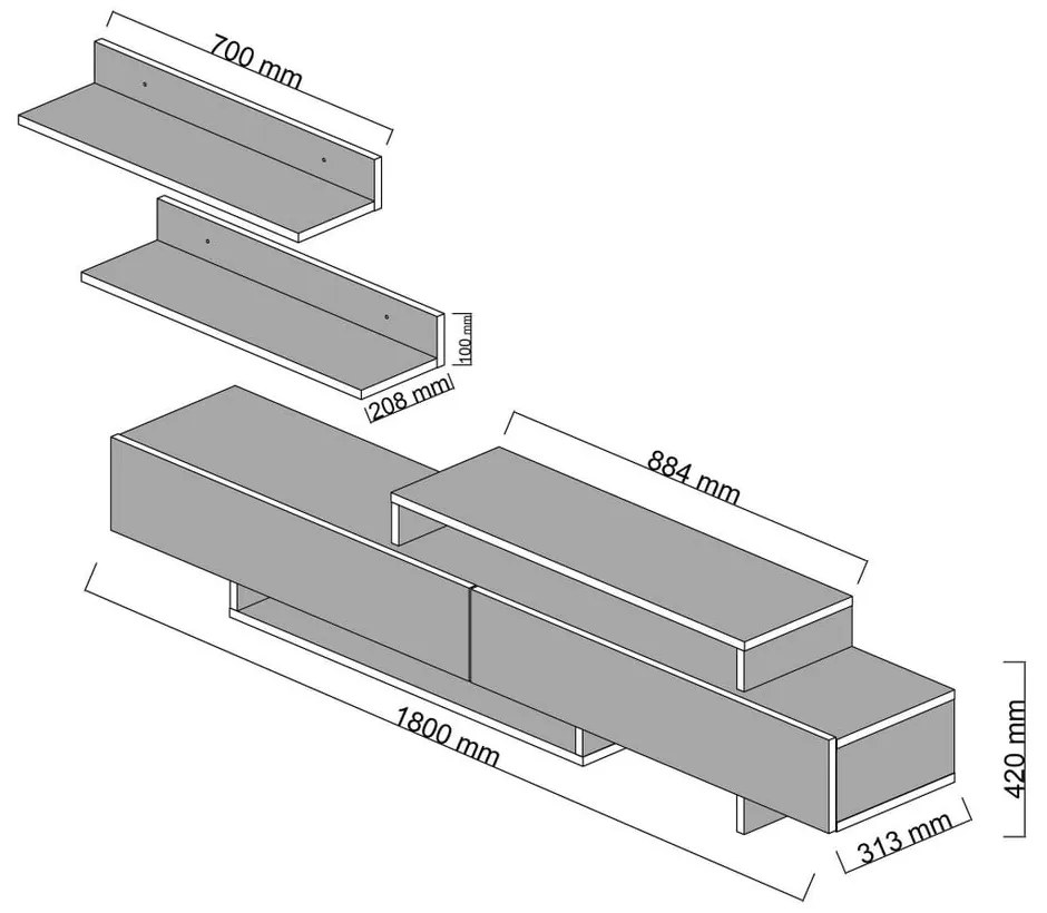 Set mobilier TV alb/natural 180x40 cm Nirvanas - Furny Home