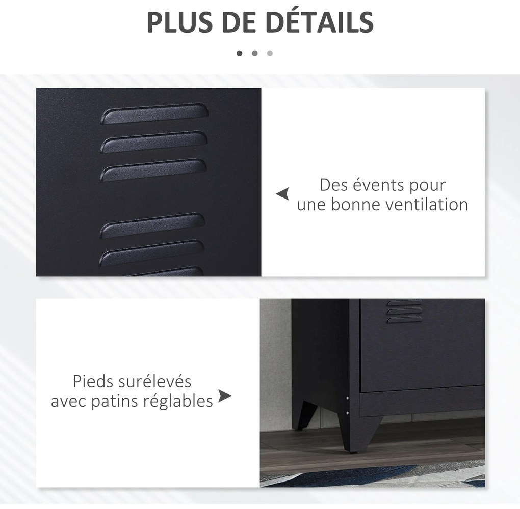 HOMCOM Suport TV banc televizor design industrial 2 dulapuri cu 2 rafturi reglabile treceri pentru cabluri structura otel negru | Aosom Romania