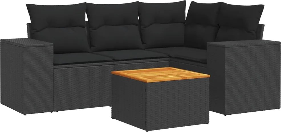 vidaXL Set mobilier de grădină cu perne, 5 piese, negru, poliratan