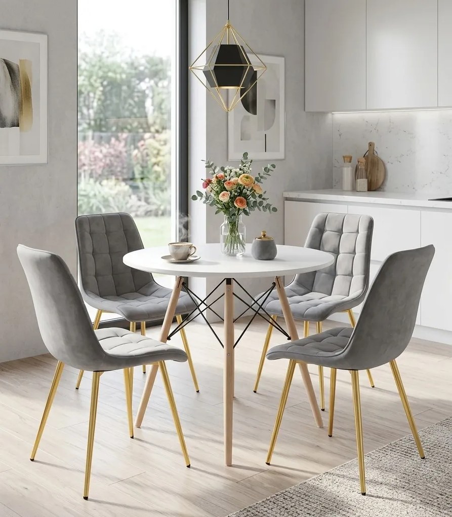 Scaun de dining SPLIT VELVET cu picioare aurii, gri deschis