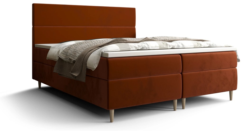 Pat matrimonial Boxspring 140 cm Flu Comfort (maro portocaliu) (cu saltea și sp. depozitare). 1055912