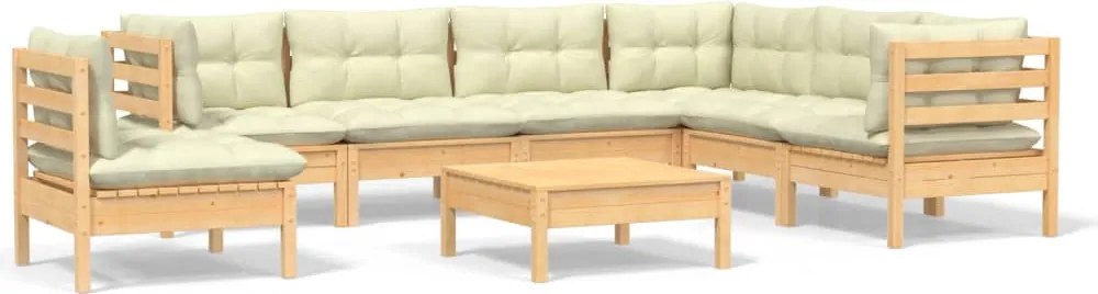 vidaXL Set mobilier de grădină cu perne crem, 8 piese, lemn masiv pin