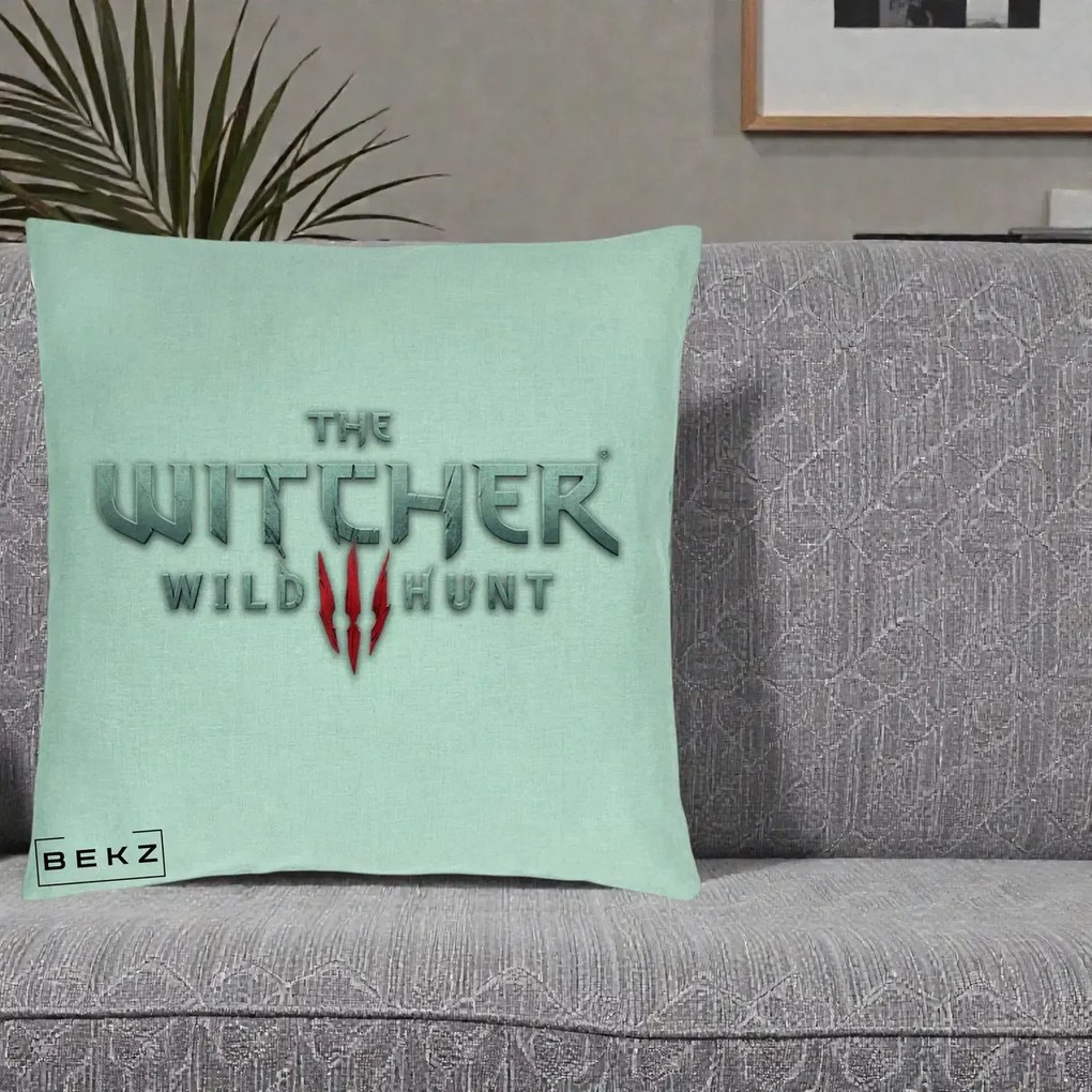 Perna Personalizata The Witcher 3 Wild Hunt, 40x40 cm, Verde Menta, Husa Detasabila, Perna Inclusa, BEKZ®