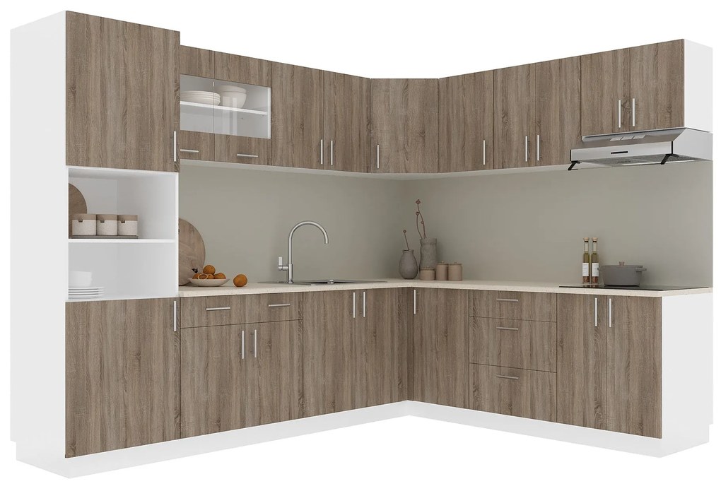 Set Bucatarie Colt Karo V36, Stejar Sonoma Inchis/Alb, Blat Thermo 28 mm, L 280 x 220 cm