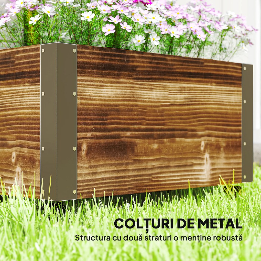 Outsunny Jardiniera cu Spalier pentru Plante Agatatoare si Roti, Jardiniera din Lemn de Brad cu Design Autodrenant, 65x31x147 cm, Maro Carbonizat