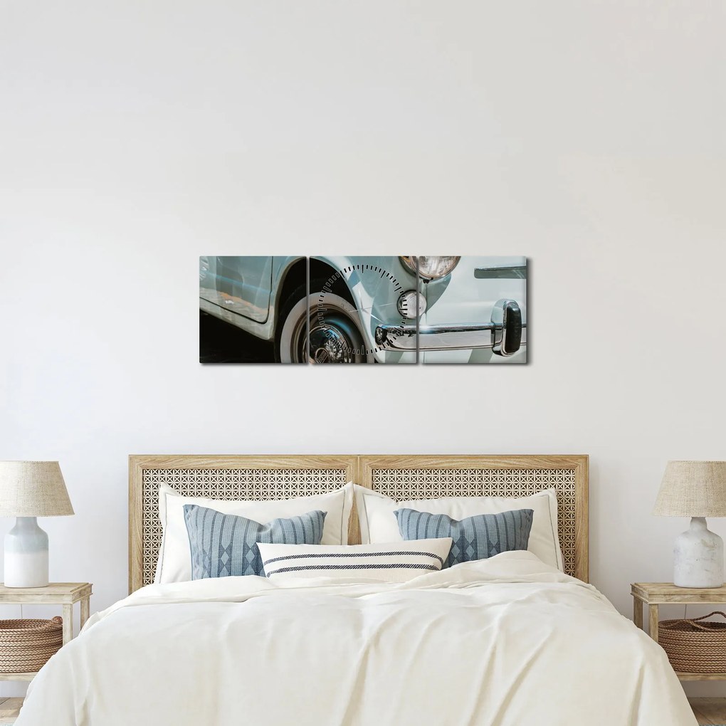 Tablou - mașina retro Fiat (cu ceas) (90x30 cm)
