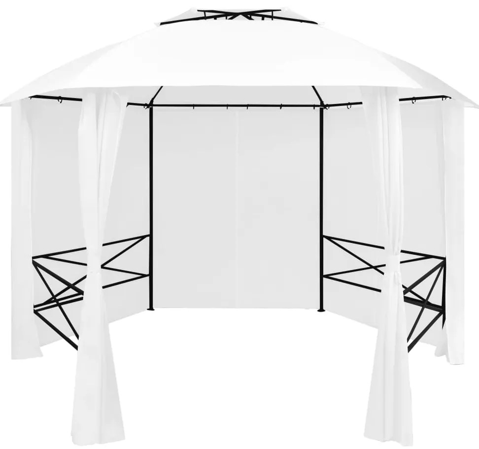 vidaXL Pavilion de grădină cu perdele, alb, 360x312x265 cm, 180 g/m²