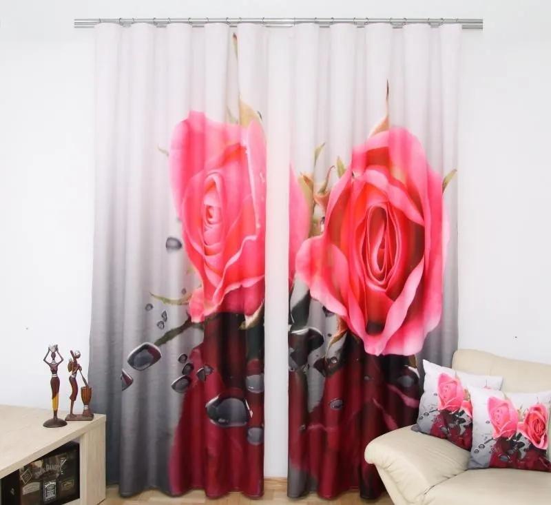 Draperie - Trandafiri Roz Lăţime: 160 cm | Lungime: 250 cm (într-un set de 2 bucăți)