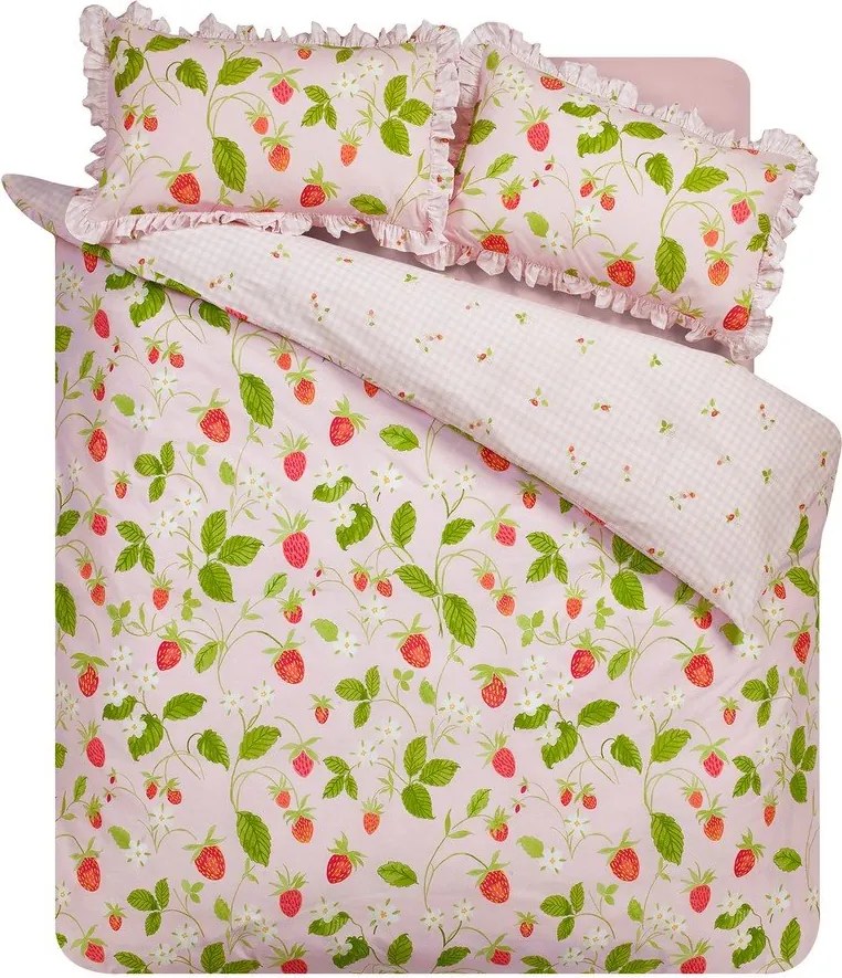 Lenjerie de pat roz pentru pat dublu cu 3 piese 200x200 cm Strawberry Frills – Catherine Lansfield