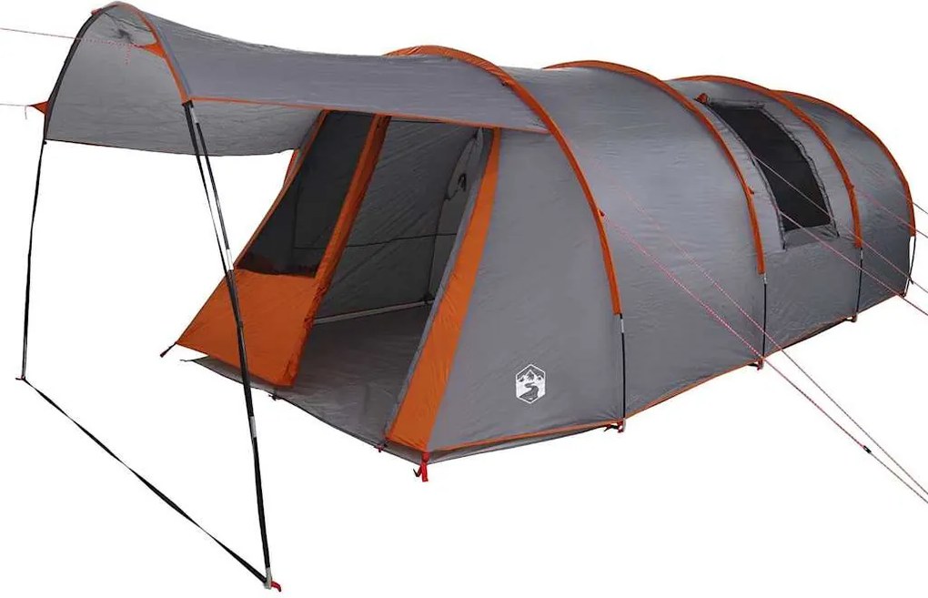 vidaXL Cort tunel pentru 4 persoane cu acoperiș Gri și Portocalie