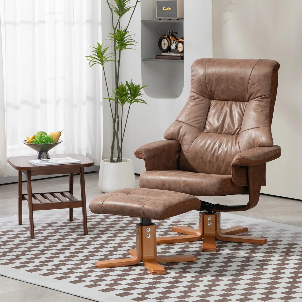 HOMCOM Fotoliu de Relaxare cu Taburet, Rotativ 360°, Înclinabil 135°, Husă Respirabilă, 78 x 82,5 x 109 cm, maro | Aosom Romania