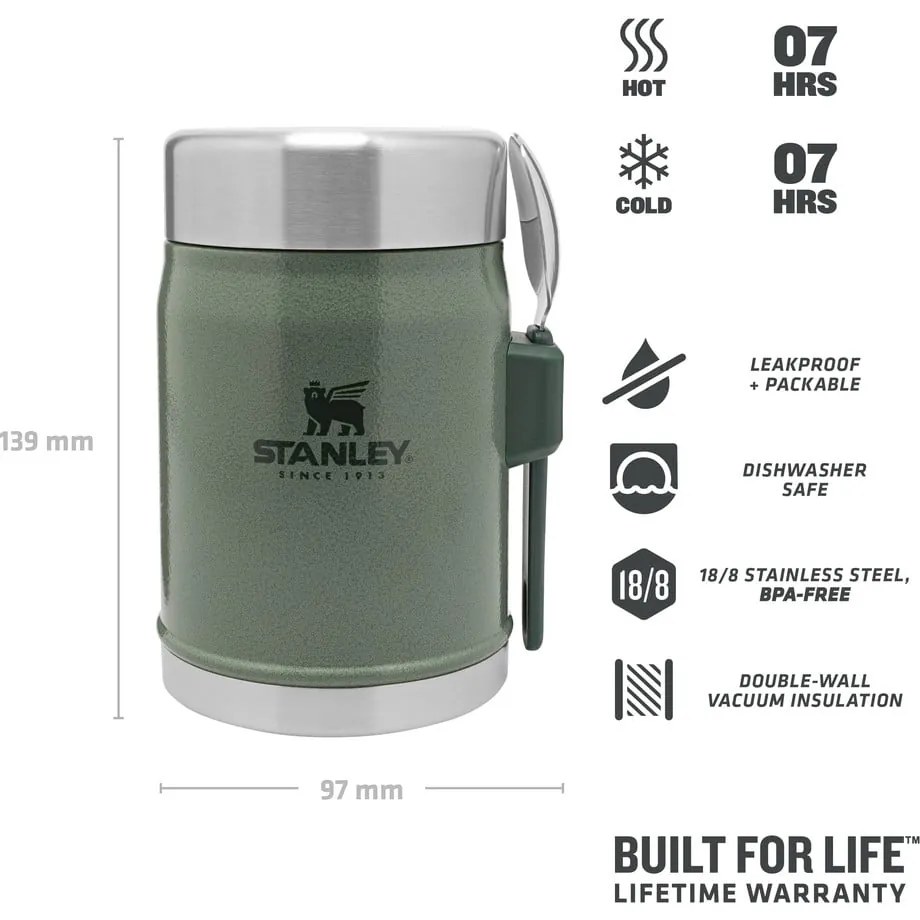 Termos verde pentru mâncare din oțel inoxidabil 400 ml Legendary Classic Hammer Tone Green – Stanley