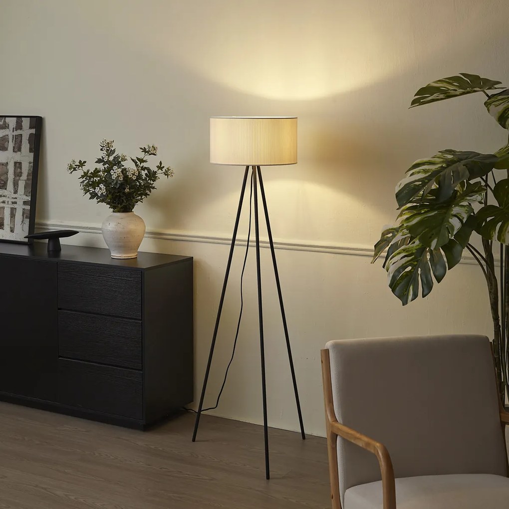 Lampă de podea modernă cu trepied alb cu abajur de catifea - Luz