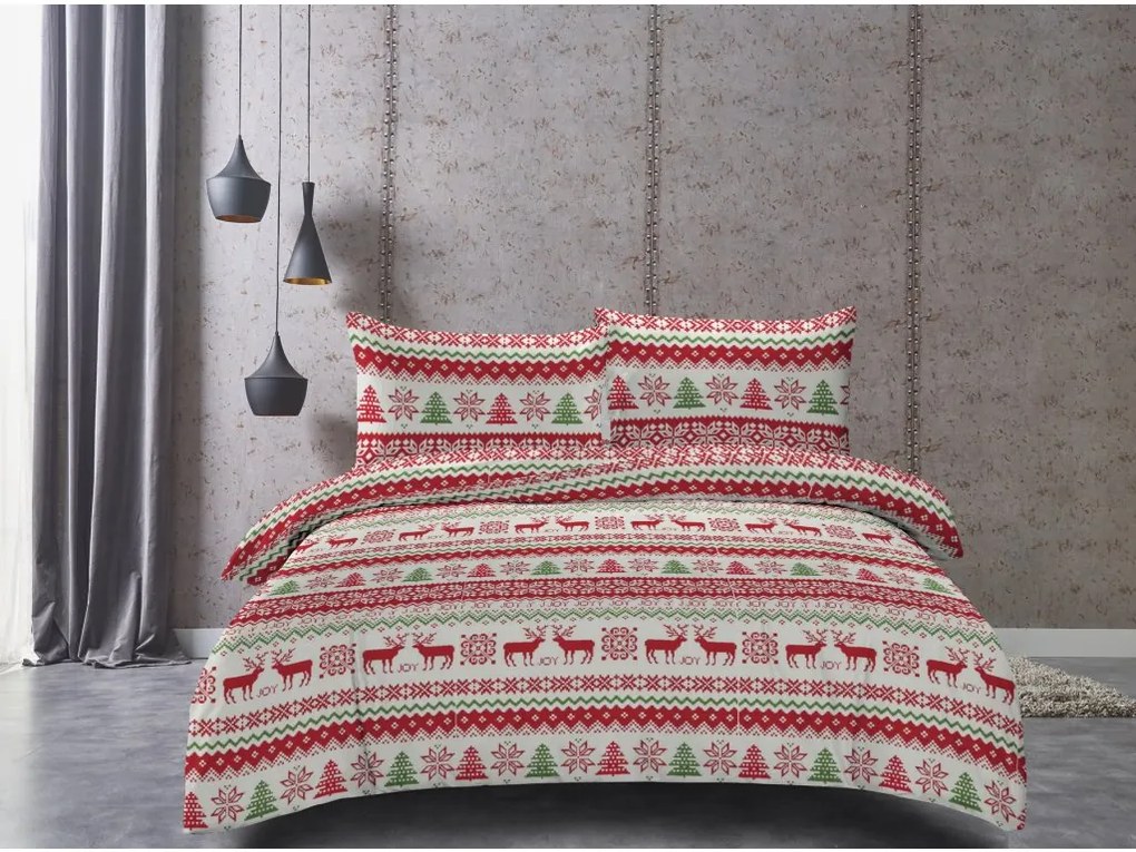 2x lenjerie de pat microfibra alba CHRISTMAS JOY + cearsaf microplus SOFT 180x200 cm alb