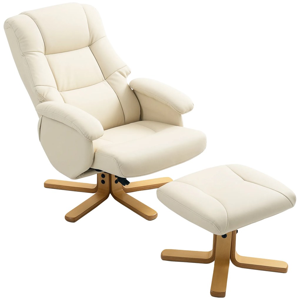 HOMCOM Fotoliu relax cu husă de picioare fotoliu de relaxare pivotant 360° spătar înclinabil încărcare 120 kg crem | Aosom Romania