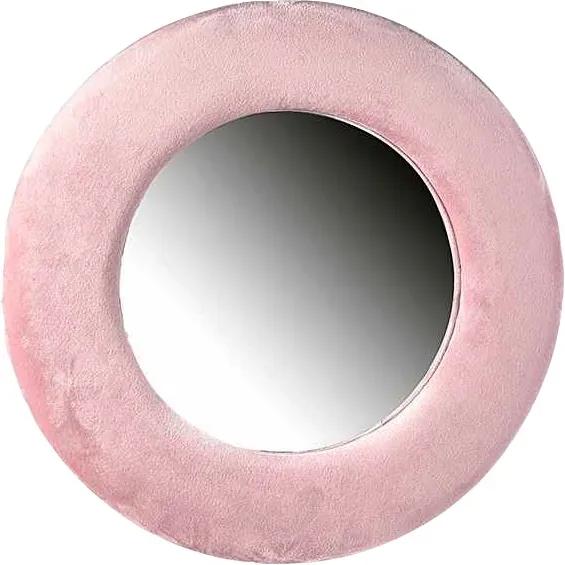 Oglinda de perete cu rama din catifea roz Ø 37 cm