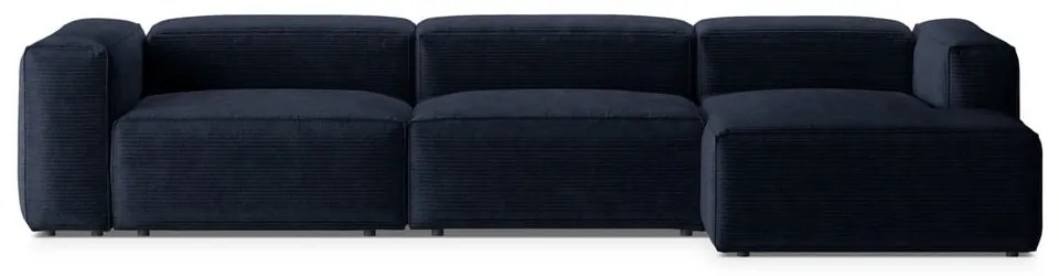 Colțar albastru închis cu tapițerie din catifea reiată (cu colț pe partea dreaptă/cu șezlong) Bergamo – Cosmopolitan Design