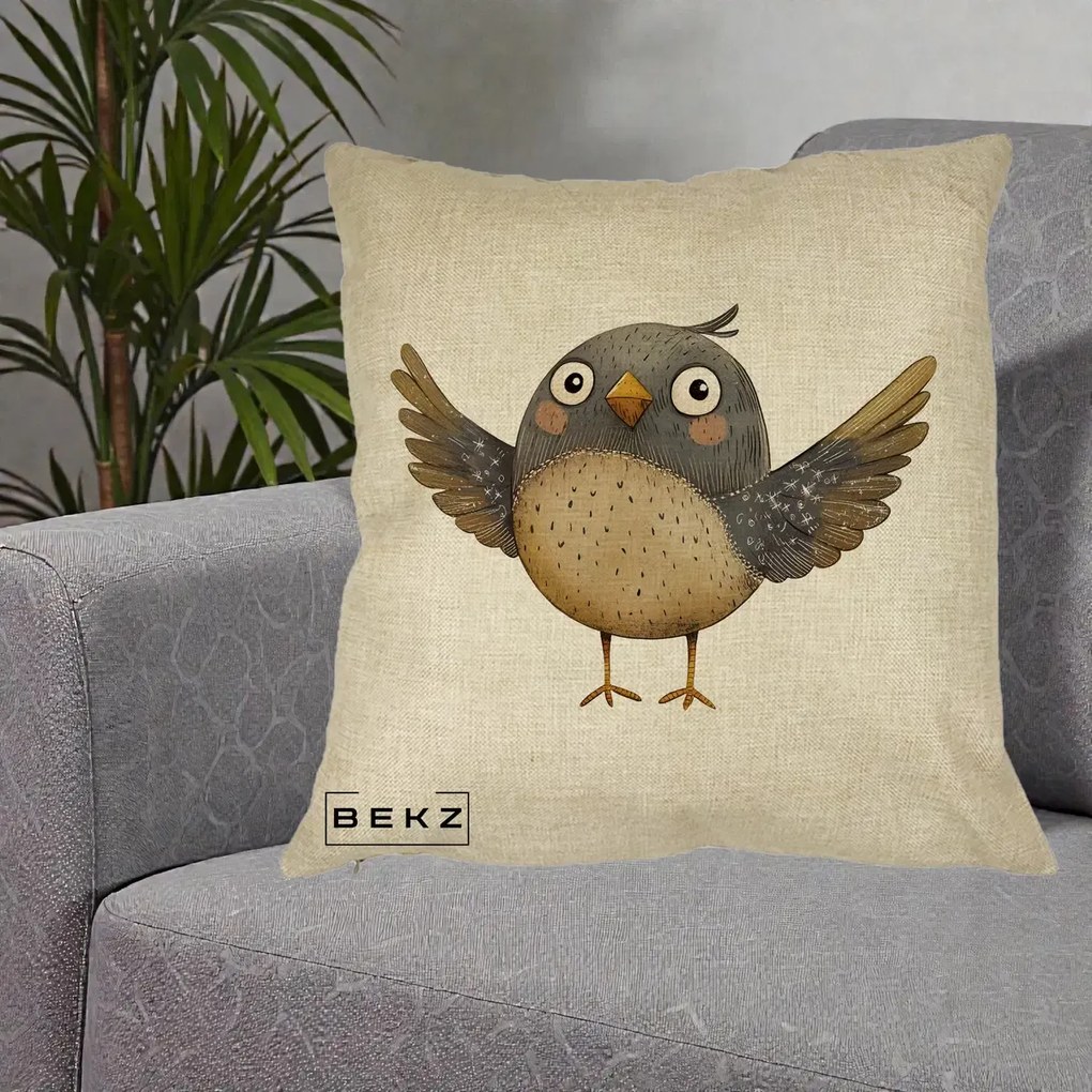 Perna Decorativa Pasare cu Aripi Intinse, 40x40 cm, Crem, Husa Detasabila, Perna Inclusa, BEKZ®