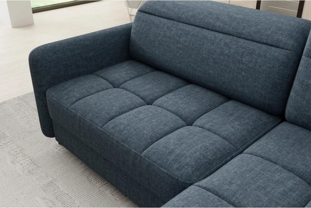 Colțar albastru extensibil/cu spațiu de depozitare cu tapițerie din catifea (cu colț pe partea dreaptă/în formă de ”L”) Barea – ELTAP