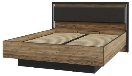 Pat dublu OREN 160x200 cm cu spațiu de depozitare maro/negru