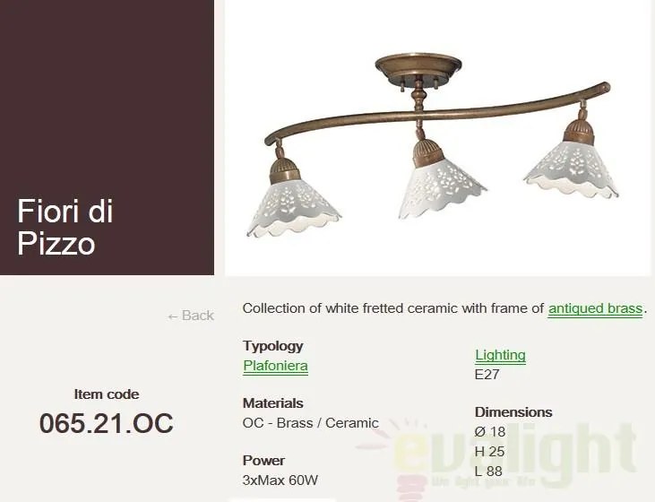 Plafonier rustic fabricat manual 3 brate Fiori di Pizzo 065.21.OC