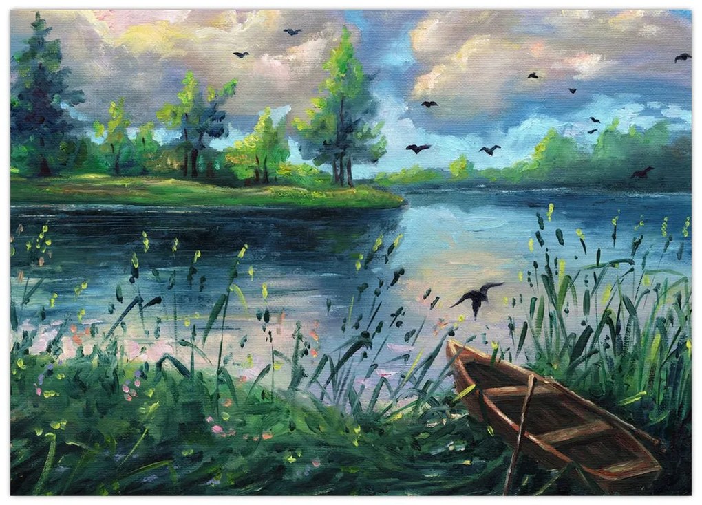 Tablou- Pictură în ulei, seară de vară lângă lac (70x50 cm)